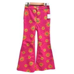 Free People Youthquake Printed Crop Flare Size 24 in Pink Lipstick NWT